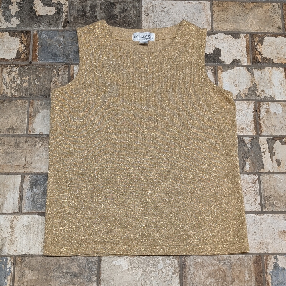 Bob Mackie Women’s Medium Gold Tank Top - Metallic Sparkle Shell